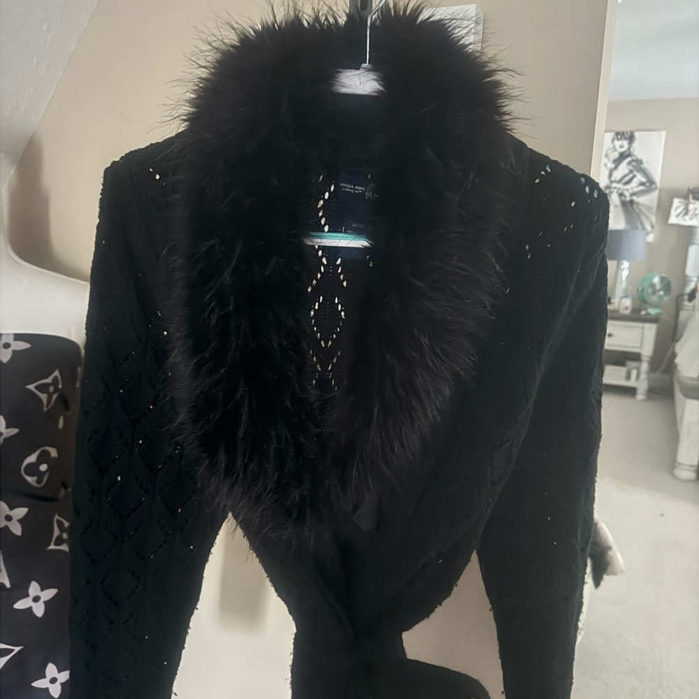 Black sweater tunic type with belt to tie